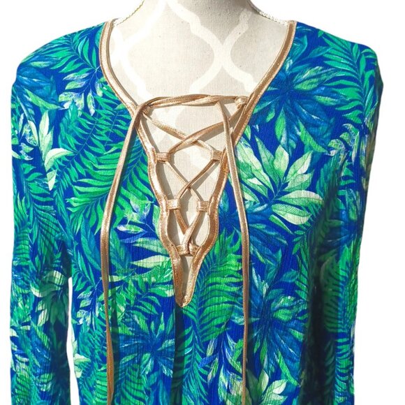 French Twist Tropical/Gold Top with ties (4505 - Picture 1 of 7